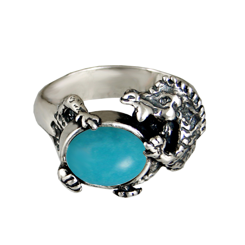 Sterling Silver Dragon Ring With Turquoise Size 14